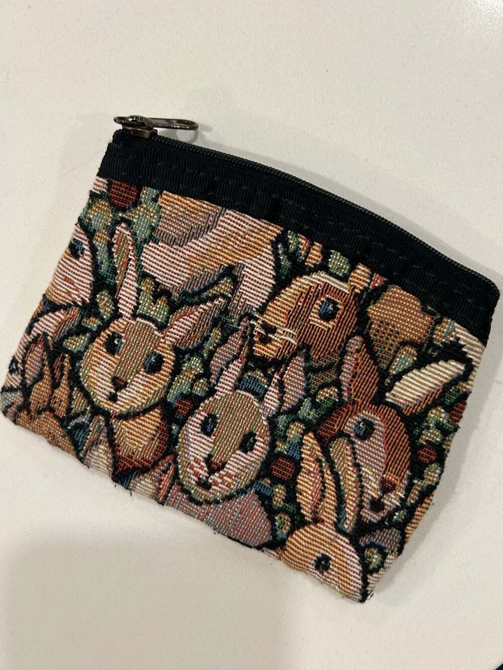 Vintage Bunny Rabbit Tapestry Coin Purse Zipper Pouch